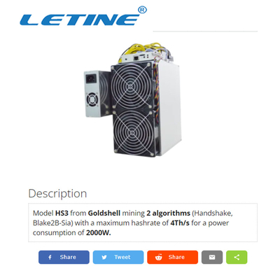 4η 2000W 2000Gh/S HS3 της blake2B-Sia Goldshell Asic χειραψία ανθρακωρύχων