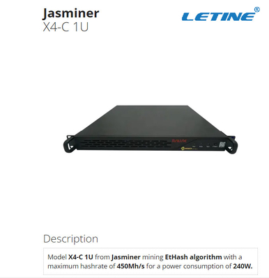 Ανθρακωρύχος 450Mh 240W Jasminer x4-γ 1U EtHash Asic για τις επαγγελματικές περιοχές εγχώριων IDC δωματίων