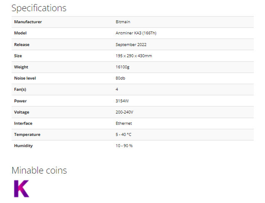 Αλγόριθμος Antminer KA3 166 TH/s 3154W Kadena Bitmain για KDA blockchain asic ανθρακωρύχο αποδοτικότητας ανθρακωρύχων τον προ-διατάζοντας