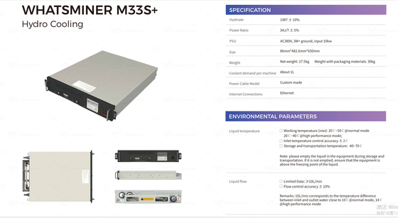 LETINE MicroBT Whatsminer M33S+ 198T 34 υδρο δροσίζοντας ανθρακωρύχος M33S+ J/T
