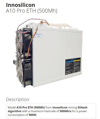 A10 υπέρ ανθρακωρύχος Ethereum 960W EtHash Algo 500Mh ETH Innosilicon Asic