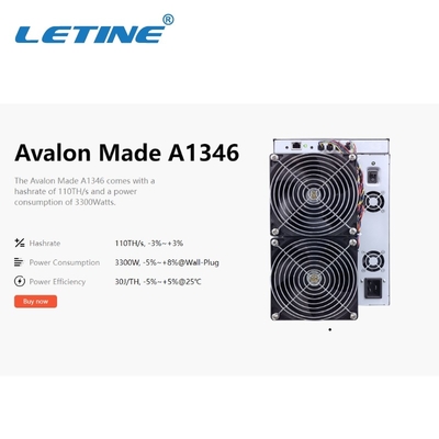 Υψηλή Hashrate Bitcoin Avalon A1346 110ο BTC Asic μηχανή μεταλλείας ανθρακωρύχων 3300W