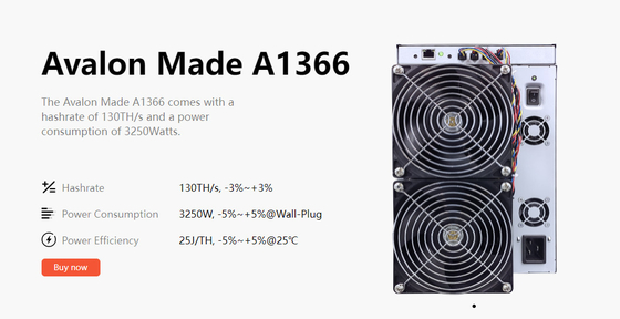 Μηχανή μεταλλείας BTC Bitcoin Avalon A1366 130ο 3250W Sha-256 υψηλό Hashrate