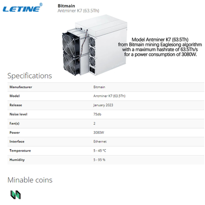 Ανθρακωρύχος Antminer K7 Cryptocurrency Asic Bitmain κερδοφόρος για τα νομίσματα CKB