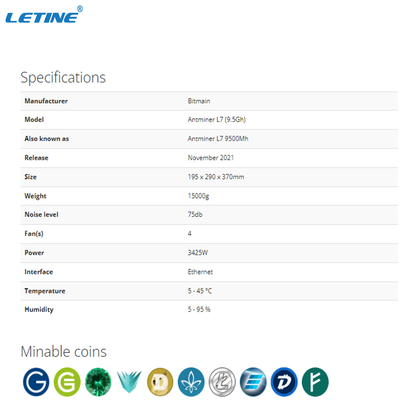 Αλγόριθμος κρυπτογράφησης Dogecoin Litecoin Asic Miner Machine Antminer L7 9050MH