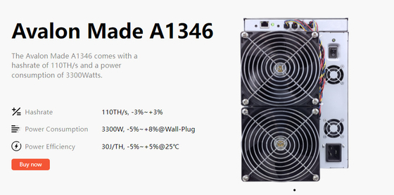 Υψηλή Hashrate Bitcoin Avalon A1346 110ο BTC Asic μεταλλεία Equiment ανθρακωρύχων 3300W