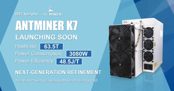 Ανθρακωρύχος 63.5ο 3080W μέγιστο Hashrate 63.5Th/S Antminer K7 CKB Asic Bitmain