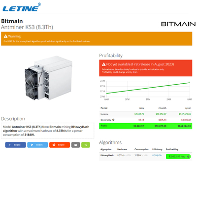 μηχανή μεταλλείας 8300G 3188W KAS Kaspa Kadena Bitmain Antminer KS3