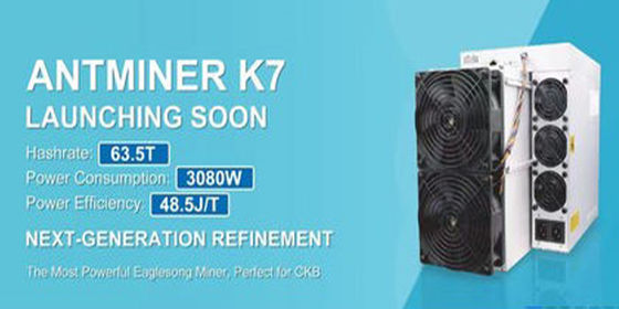 Μεγάλη απόδοση CKB Miner Bitmain Antminer K7 63.5Th/S 3080W Νερβός Asic Miner Antminer K7 63.5T 58T