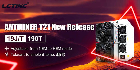 Antminer T21 Bitcoin Asic Miner BTC/BCH/BSV SHA256 Χημικό ψύξης αέρα 190T 3610W 19.0J/T