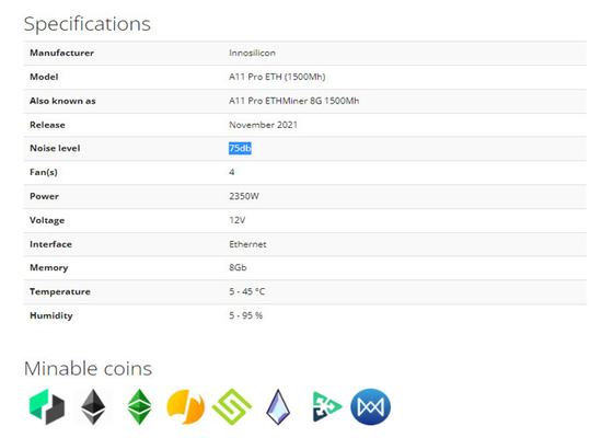 Υπέρ 2350W ETH 1.5GH Innosilicon Asic νόμισμα ανθρακωρύχων A11