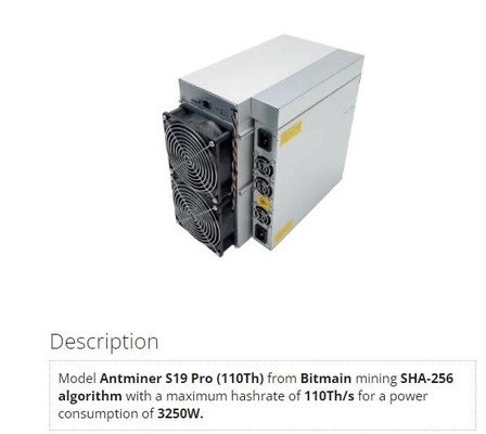 Ανθρακωρύχος Bitmain Antminer S19 ΥΠΈΡ 110ο χρησιμοποιημένο S19A υπέρ 110T Bitcoin Sha256 BTC