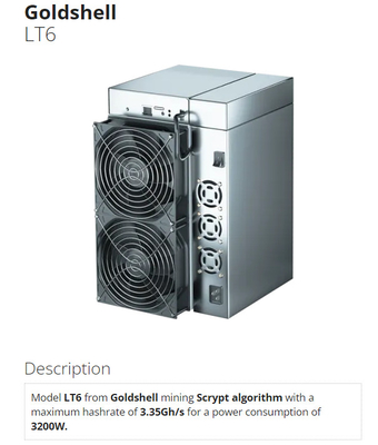 Doge LT6 ανθρακωρύχων 3200W LTC της Shell αλγορίθμου Scrypt χρυσός NLG ανθρακωρύχος 3.35G