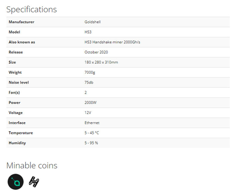 4η 2000W 2000Gh/S HS3 της blake2B-Sia Goldshell Asic χειραψία ανθρακωρύχων