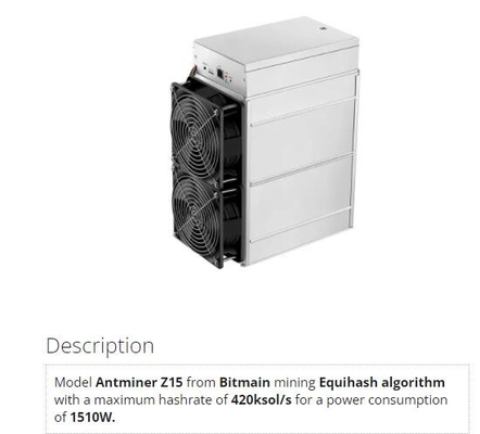 Antminer Z15 420ksol/s Bitmain ZEC ZEN που εξάγει τον ανθρακωρύχο Equihash Asic