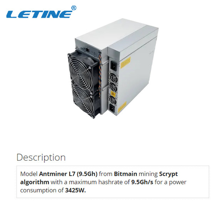 Ανθρακωρύχος 3425W 75db Nicehash 9.5Gh Antminer L7 για τη μεταλλεία Dogecoin και το νόμισμα LTC