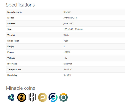 Ανθρακωρύχος Bitmain Antminer Z15 420ksol/s Asic για το νόμισμα παύσης μεταλλείας ZEC στο απόθεμα