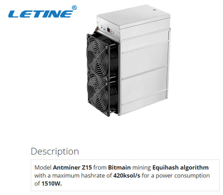 Ανθρακωρύχος Bitmain Antminer Z15 420ksol/s Asic για το νόμισμα παύσης μεταλλείας ZEC στο απόθεμα
