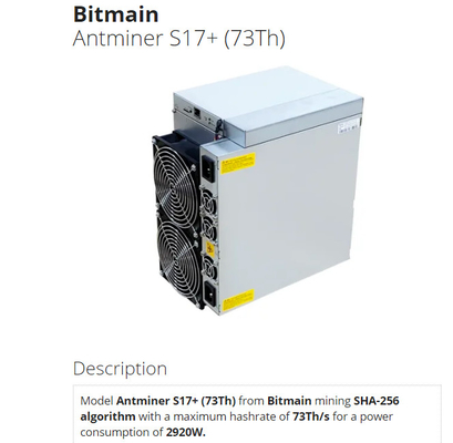Μηχανή μεταλλείας Bitcoin νομισμάτων BTC Bitmain Antminer S17+ 73T PSU συνημμένο