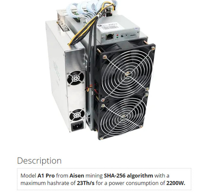 SHA 256 ανθρακωρύχος Aisen Α1 υπέρ 23Th/S 26T/S 2200W Bitcoin Asic αλγορίθμου