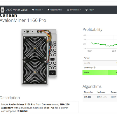 SHA 256 ανθρακωρύχος 1166 Avalon ανθρακωρύχων Bitcoin ASIC υπέρ ανεμιστήρες 81Th/S 12038X4